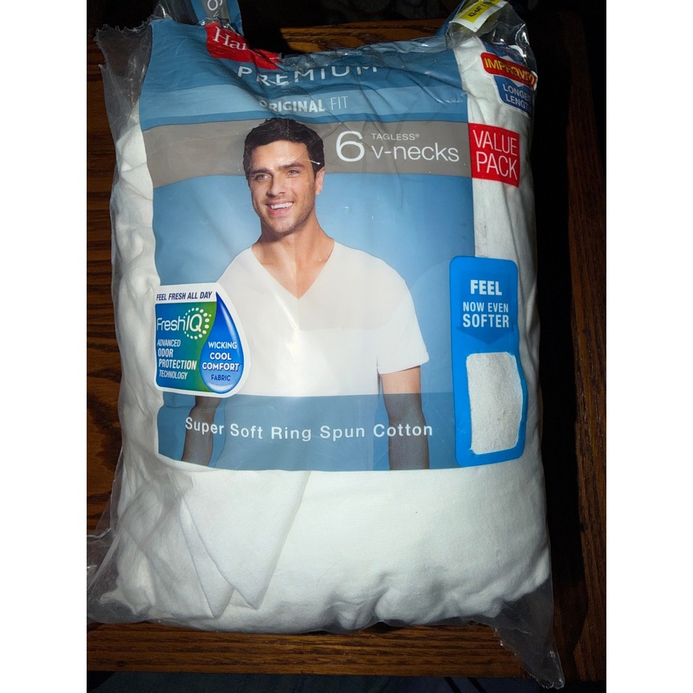Hanes Premium Mens 6 Pack White V-Neck Undershirts Size L 100% Cotton 9HPTP5